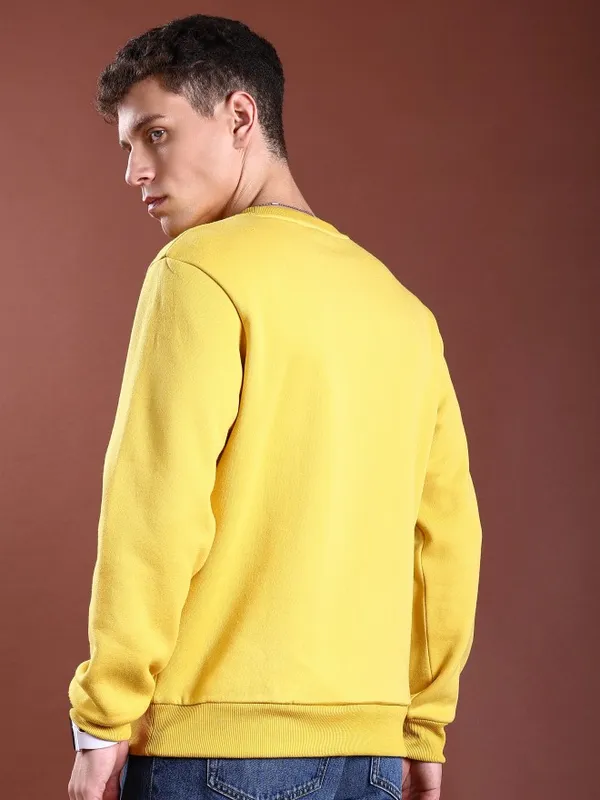  Ketch Men Yellow Round Neck Pullover Sweatshirts
