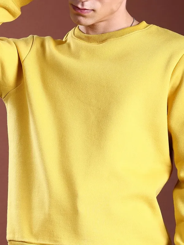  Ketch Men Yellow Round Neck Pullover Sweatshirts