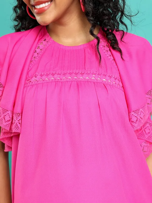 Tokyo Talkies Women Pink Solid Blouson Top