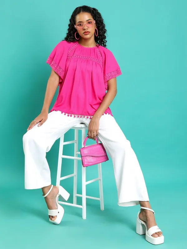 Tokyo Talkies Women Pink Solid Blouson Top