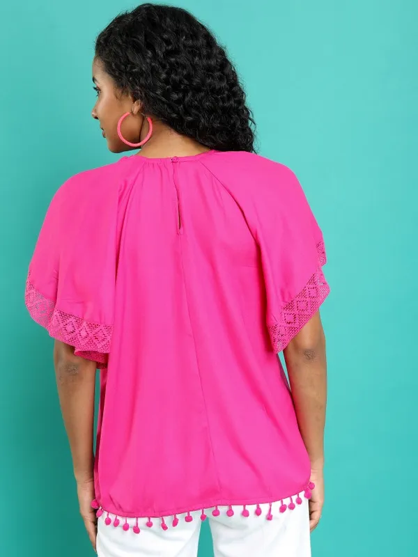 Tokyo Talkies Women Pink Solid Blouson Top