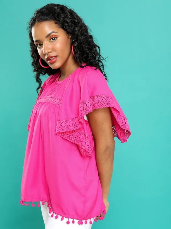 Tokyo Talkies Women Pink Solid Blouson Top