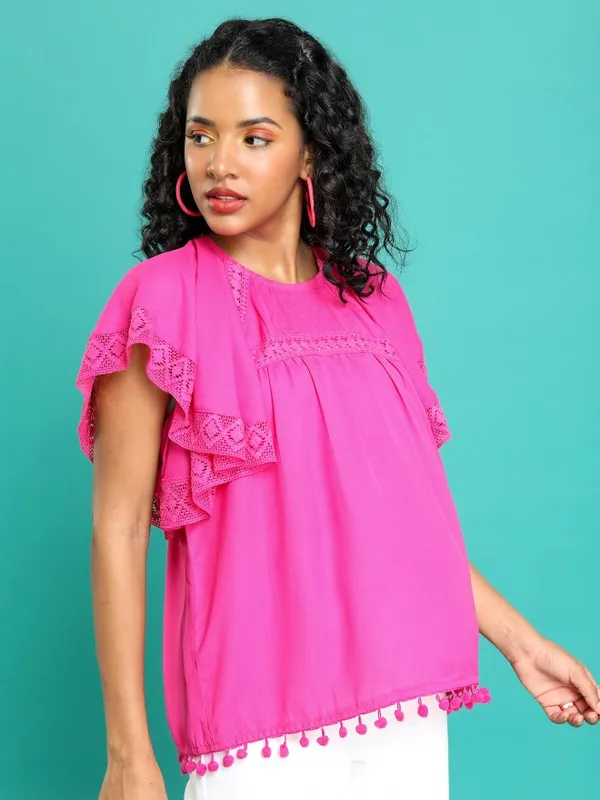 Tokyo Talkies Women Pink Solid Blouson Top