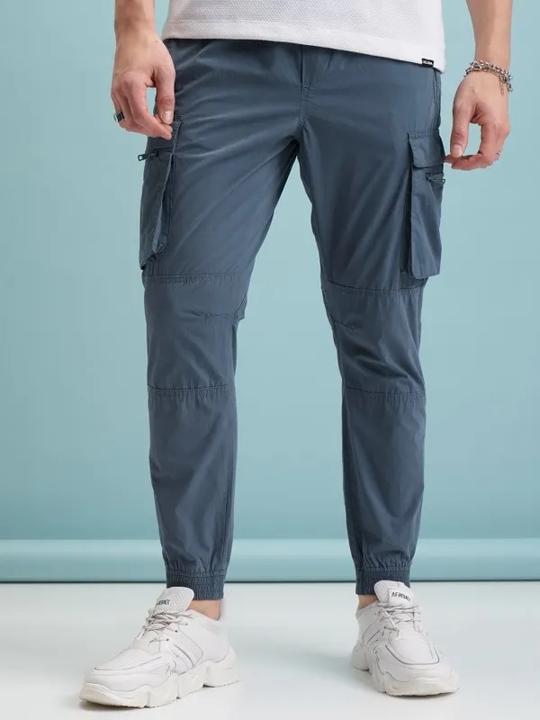  Highlander Men Blue Regular Fit Solid Casual Trousers