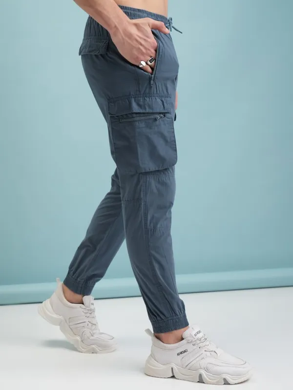  Highlander Men Blue Regular Fit Solid Casual Trousers