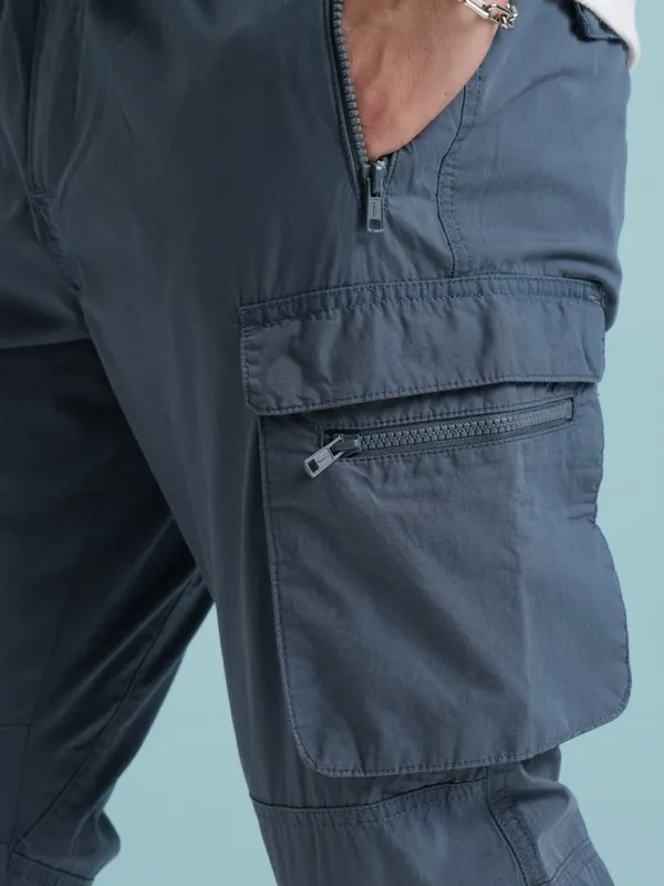  Highlander Men Blue Regular Fit Solid Casual Trousers