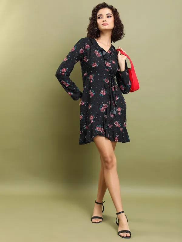 Tokyo Talkies Women Black Printed Fit And Flare Dress