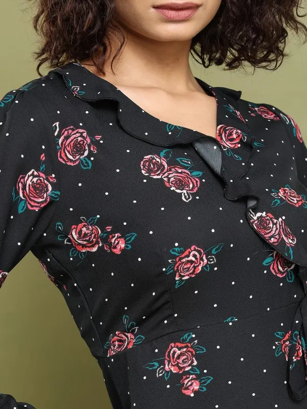 Tokyo Talkies Women Black Printed Fit And Flare Dress