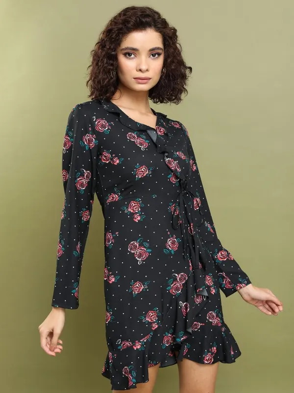 Tokyo Talkies Women Black Printed Fit And Flare Dress