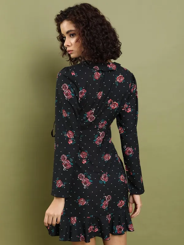 Tokyo Talkies Women Black Printed Fit And Flare Dress