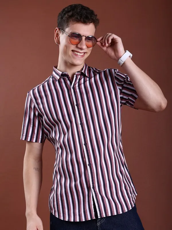  Ketch Men Multi Striped Slim Fit Casual Shirts