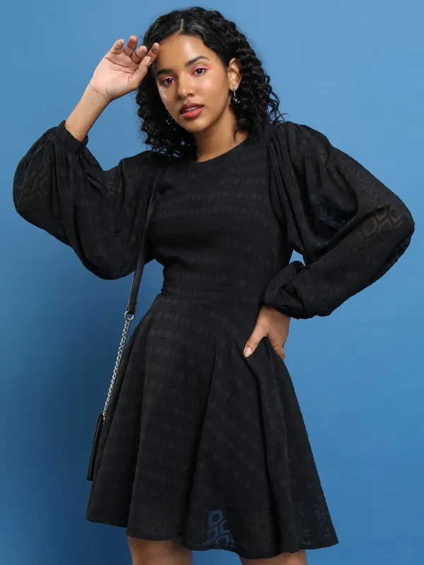  Tokyo Talkies Women Black Self Design Fit And Flare Dresses