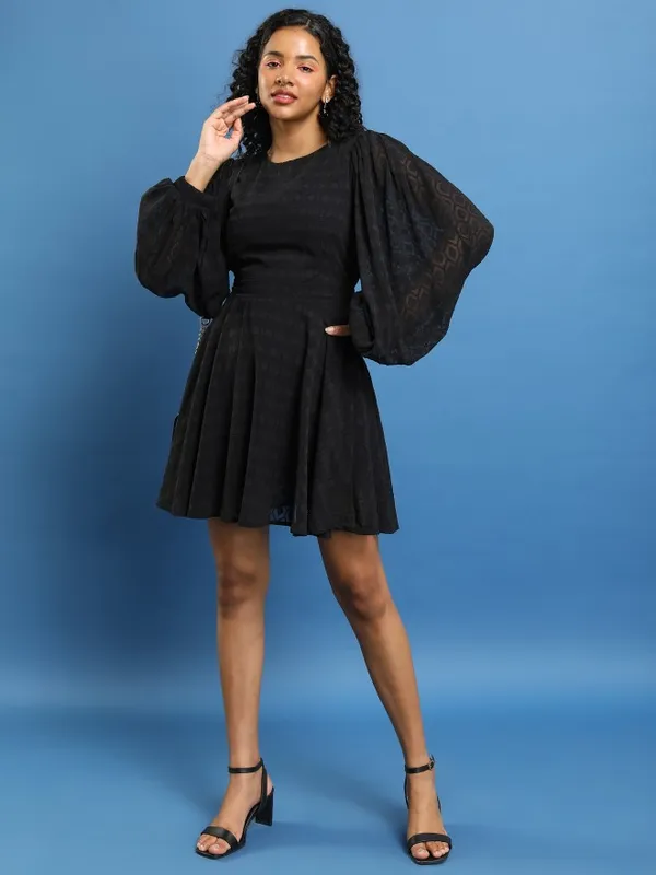  Tokyo Talkies Women Black Self Design Fit And Flare Dresses