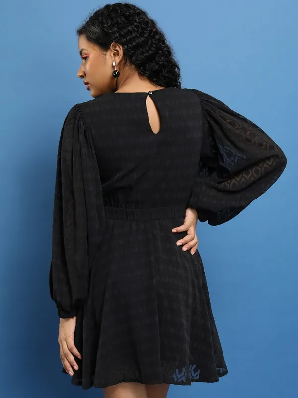  Tokyo Talkies Women Black Self Design Fit And Flare Dresses