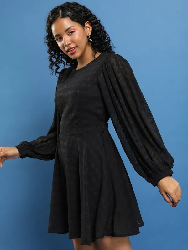  Tokyo Talkies Women Black Self Design Fit And Flare Dresses