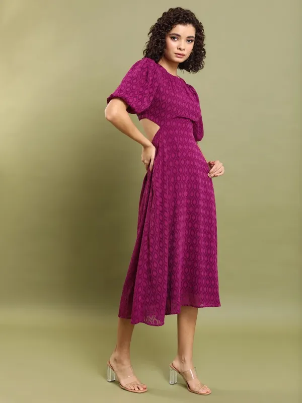 Tokyo Talkies Women Maroon Self Design Fit And Flare Dress