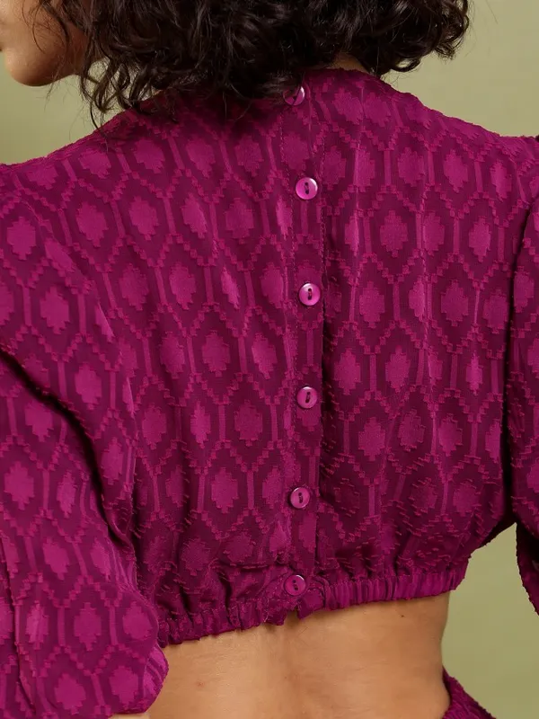 Tokyo Talkies Women Maroon Self Design Fit And Flare Dress