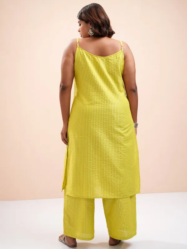 Vishudh Women Green Striped Kurta With Palazzos