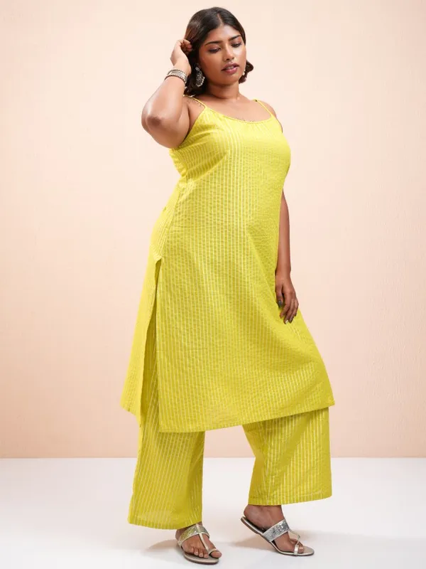 Vishudh Women Green Striped Kurta With Palazzos