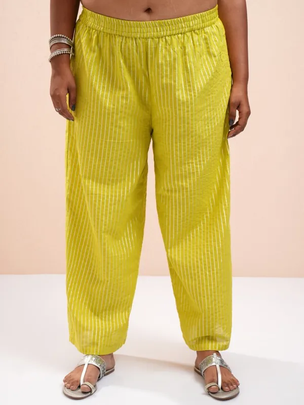 Vishudh Women Green Striped Kurta With Palazzos