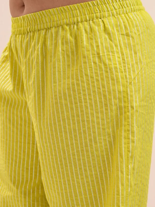 Vishudh Women Green Striped Kurta With Palazzos