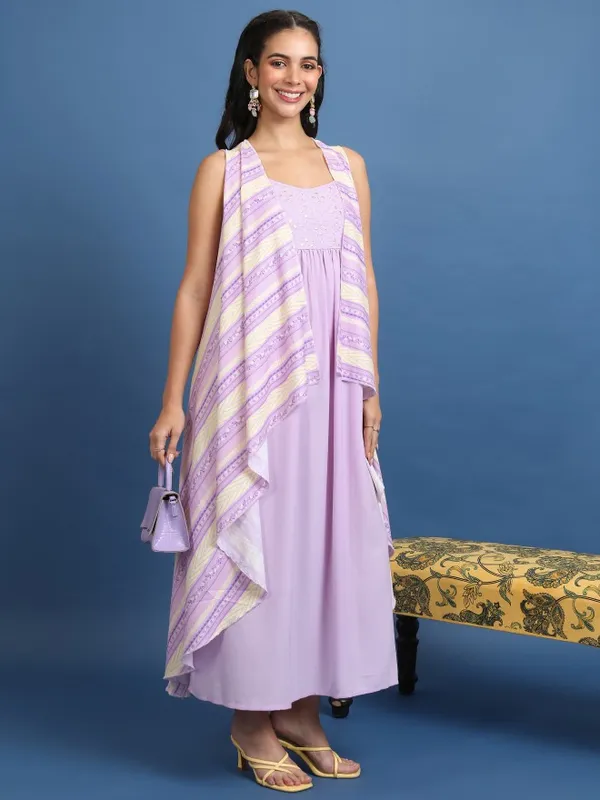  Vishudh Women Lavender Printed Maxi Dresses