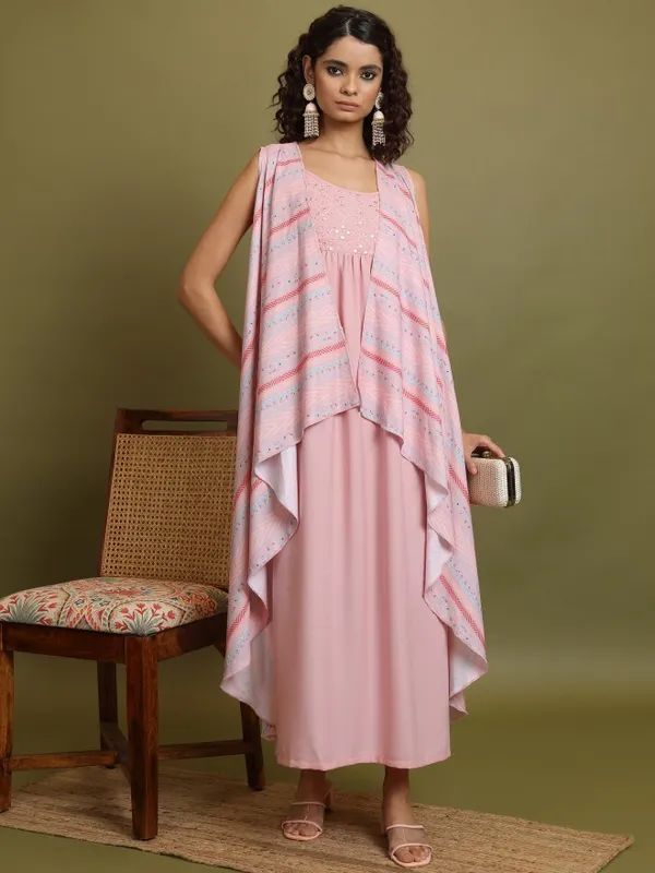  Vishudh  Women Pink Embroidered A-Line Dresses