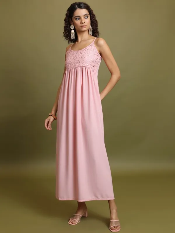 Vishudh  Women Pink Embroidered A-Line Dresses