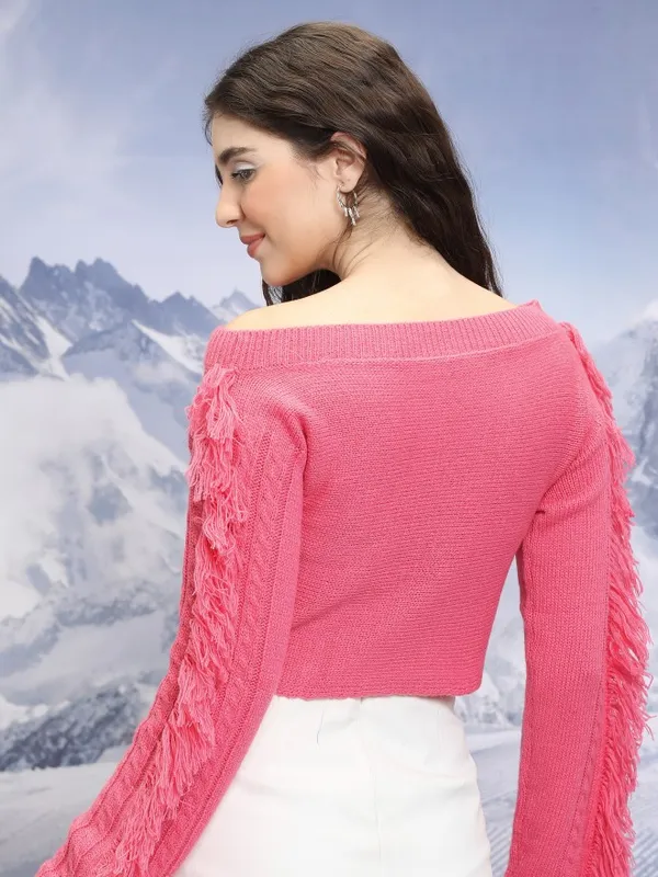 Tokyo Talkies Women Pink Boat Neck Sweaters