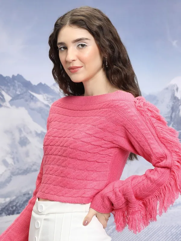  Tokyo Talkies Women Pink Boat Neck Sweaters