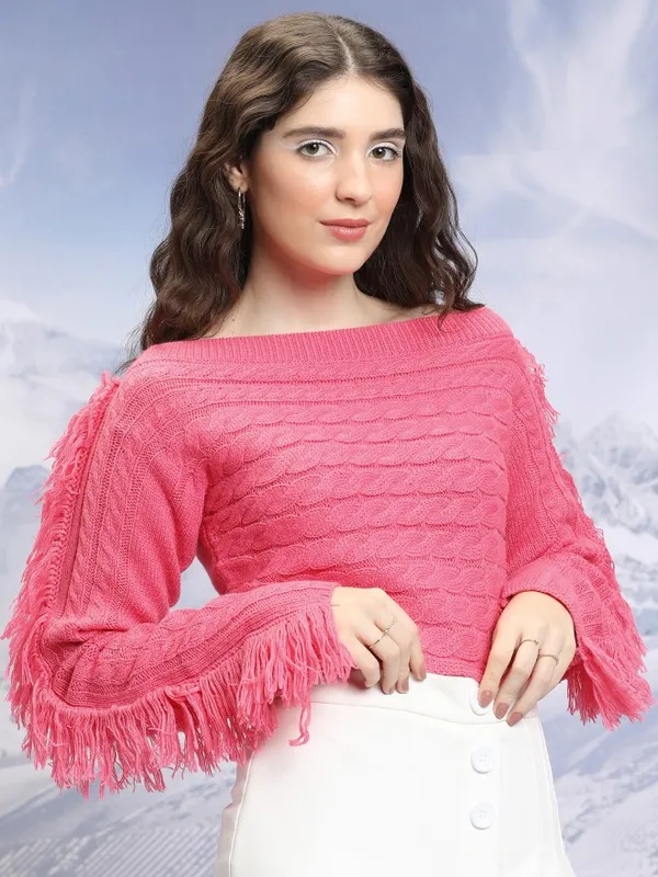  Tokyo Talkies Women Pink Boat Neck Sweaters