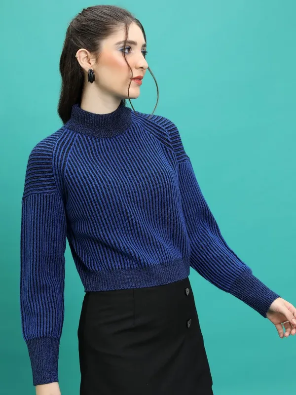  Tokyo Talkies Women Blue Round Neck Sweaters