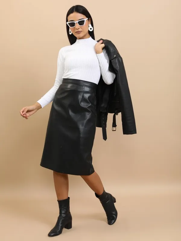  Tokyo Talkies Women White Mock Collar Sweaters