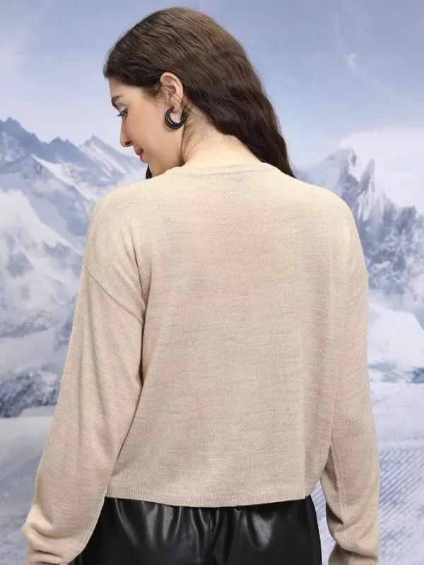 Tokyo Talkies Women Beige Round Neck Sweaters