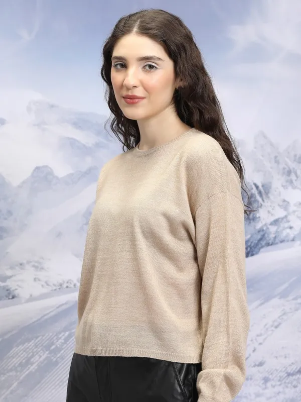  Tokyo Talkies Women Beige Round Neck Sweaters