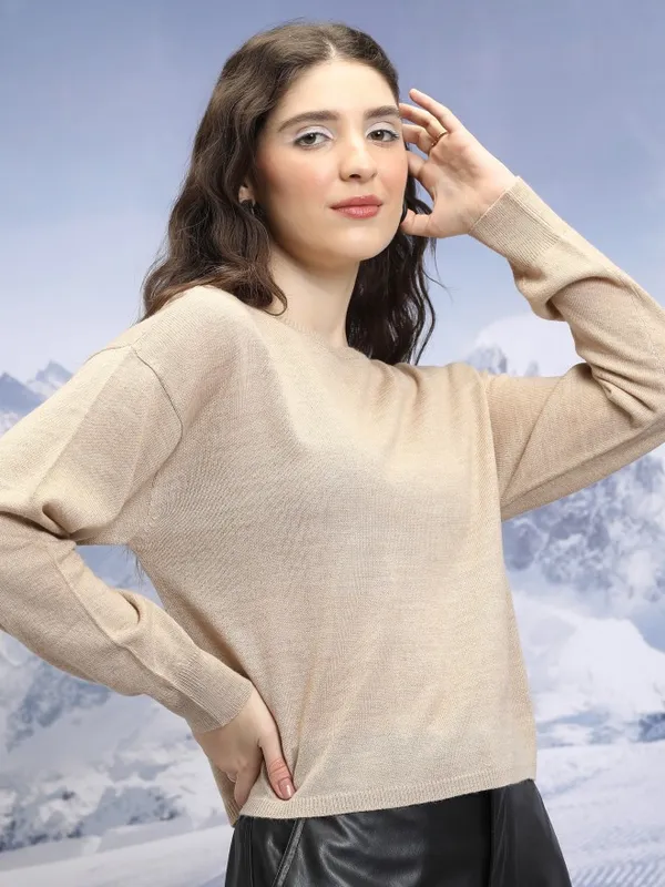  Tokyo Talkies Women Beige Round Neck Sweaters