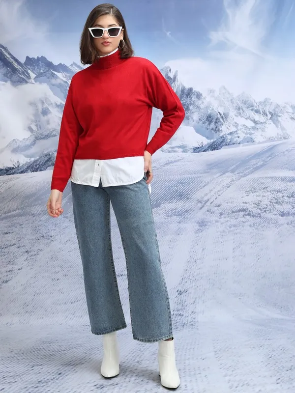  Tokyo Talkies Women Red Turtle Neck Sweaters