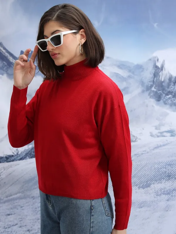  Tokyo Talkies Women Red Turtle Neck Sweaters