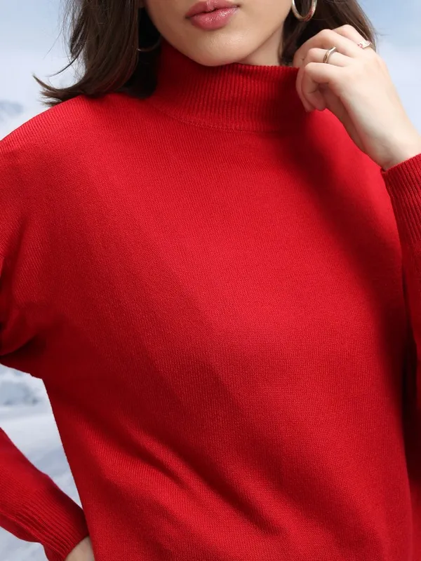 Tokyo Talkies Women Red Turtle Neck Sweaters