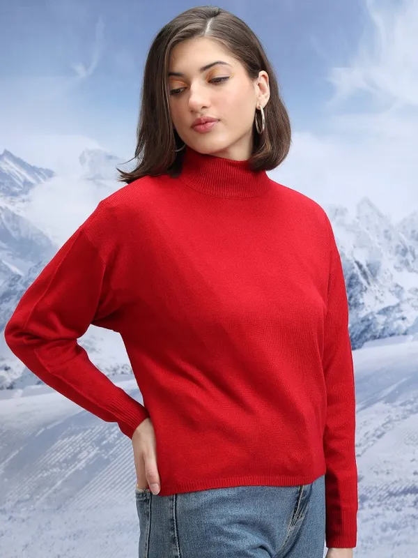  Tokyo Talkies Women Red Turtle Neck Sweaters