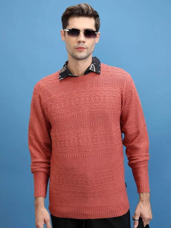  Highlander Men Brown Round Neck Pullover Sweaters