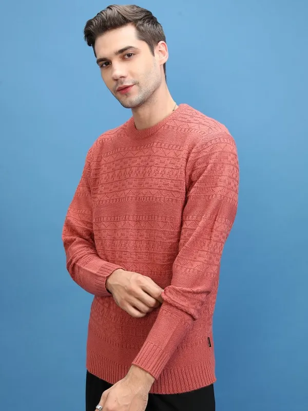  Highlander Men Brown Round Neck Pullover Sweaters
