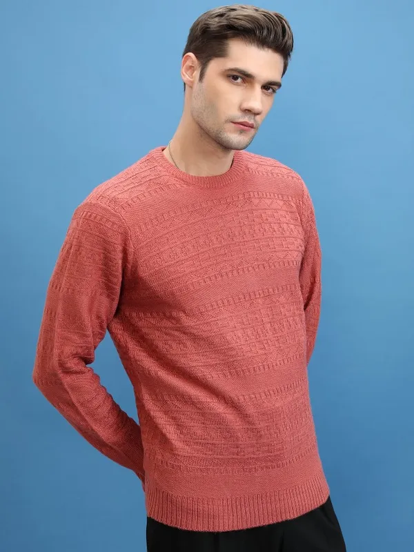  Highlander Men Brown Round Neck Pullover Sweaters