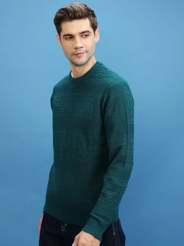  Highlander Men Teal Round Neck Pullover Sweaters