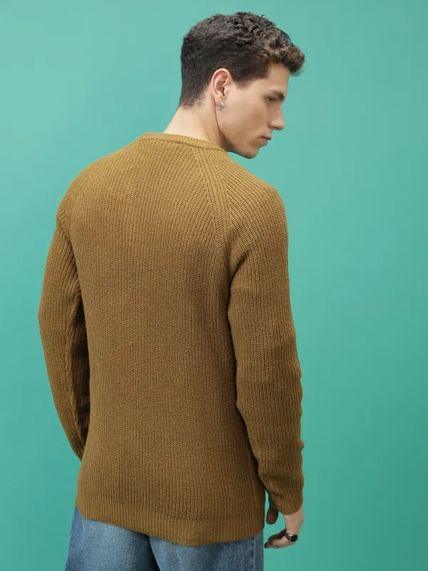  Highlander Men Mustard Round Neck Pullover Sweaters