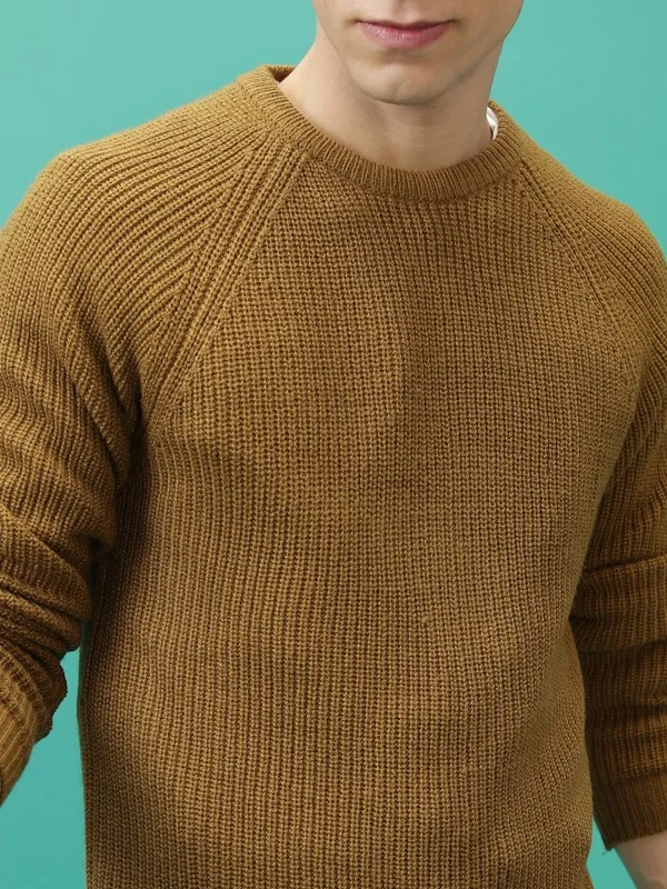  Highlander Men Mustard Round Neck Pullover Sweaters