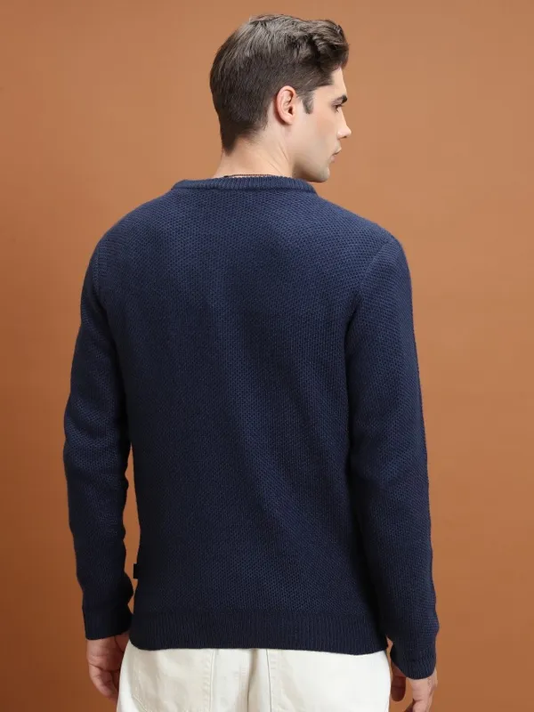  Highlander Men Navy Blue Round Neck Pullover Sweaters