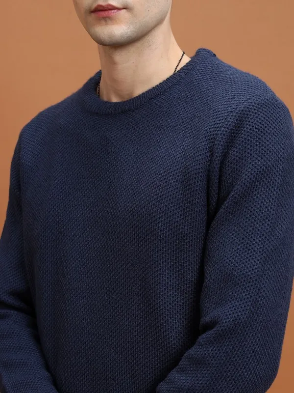  Highlander Men Navy Blue Round Neck Pullover Sweaters