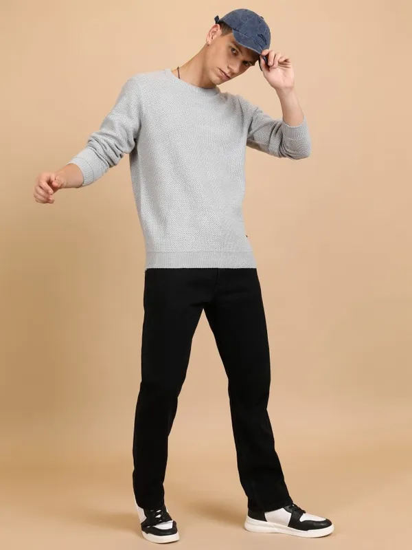  Highlander Men Grey Round Neck Pullover Sweaters