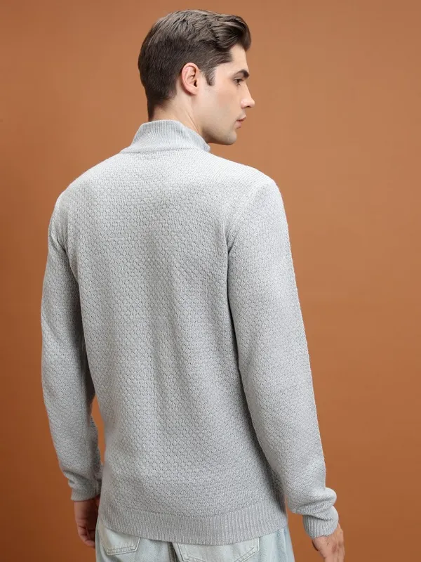  Highlander Men Grey Mock Collar Pullover Sweaters